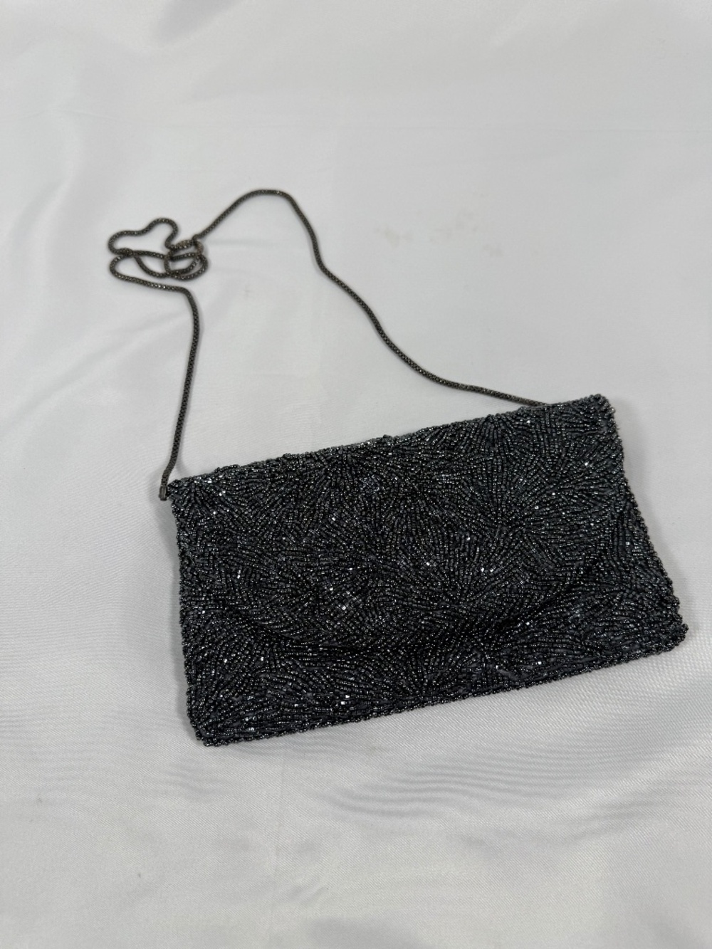 Walborg Gunmetal Gray Beaded Evening Clutch Chain Bag Art Deco Glam
